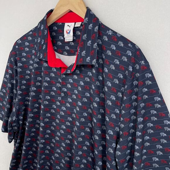 PUMA Shirt Mens XL VOLITION AMERICA 4x4 Drive Golf Polo Stretch Black Navy Blue - Picture 9 of 14